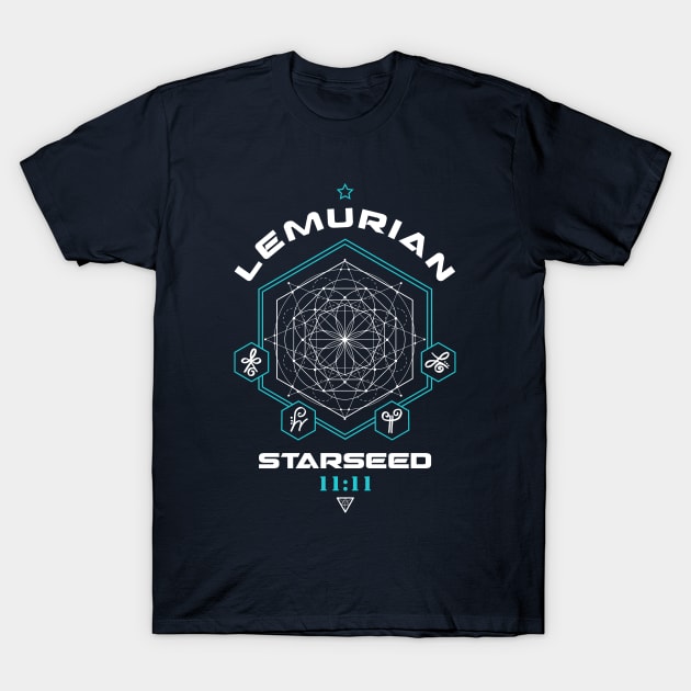 Lemurian Starseed Light Code Sacred Geometry 11:11 T-Shirt by LadyMoldavite